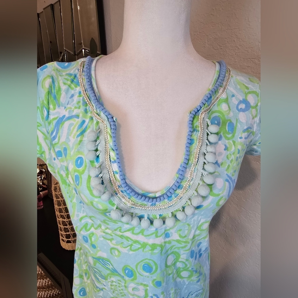 Lilly Pulitzer Women's Harper Pom Pom Any Fins Possible Mini Sundress M - Picture 3 of 7